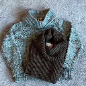 Anthropologie Teal and Olive Knit Sweater Set
